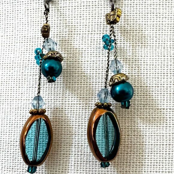 Blue beaded drop earrings - Picture 1 of 8
